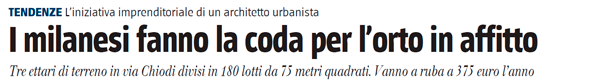 Articolo dedicato agli orti urbani di via Chiodi a Milano